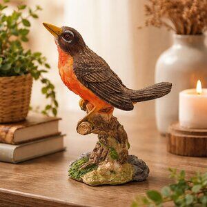 American Robin Bird on a Branch Figurine Art